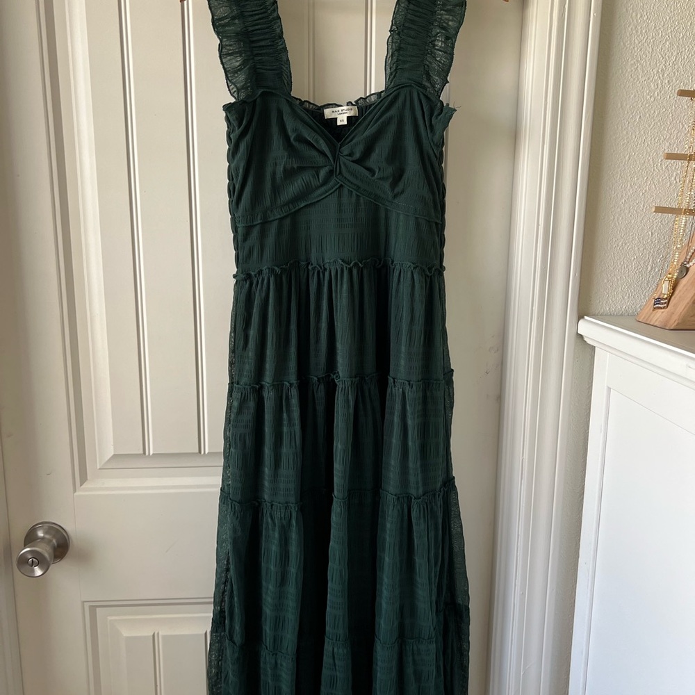 Max Studio Emerald Green Tool Smocked Midi Dress